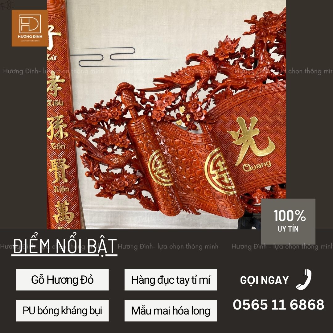 Bộ Cuốn Thư Câu Đối Gỗ Hương Đỏ CT347 (4)