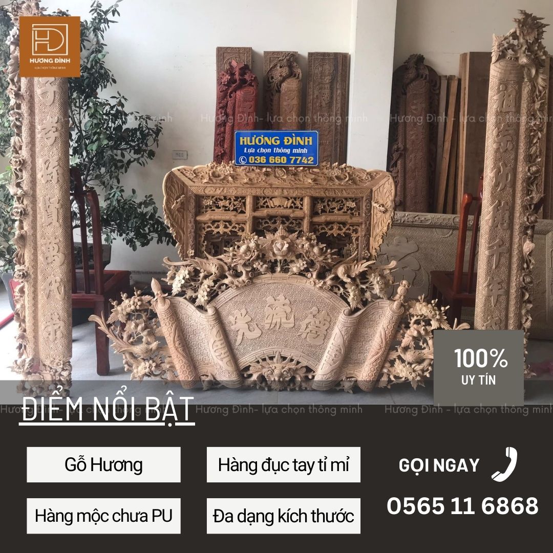 Cuốn Thư Câu Đối Gỗ Hương - Hàng Mộc CT451 (2)