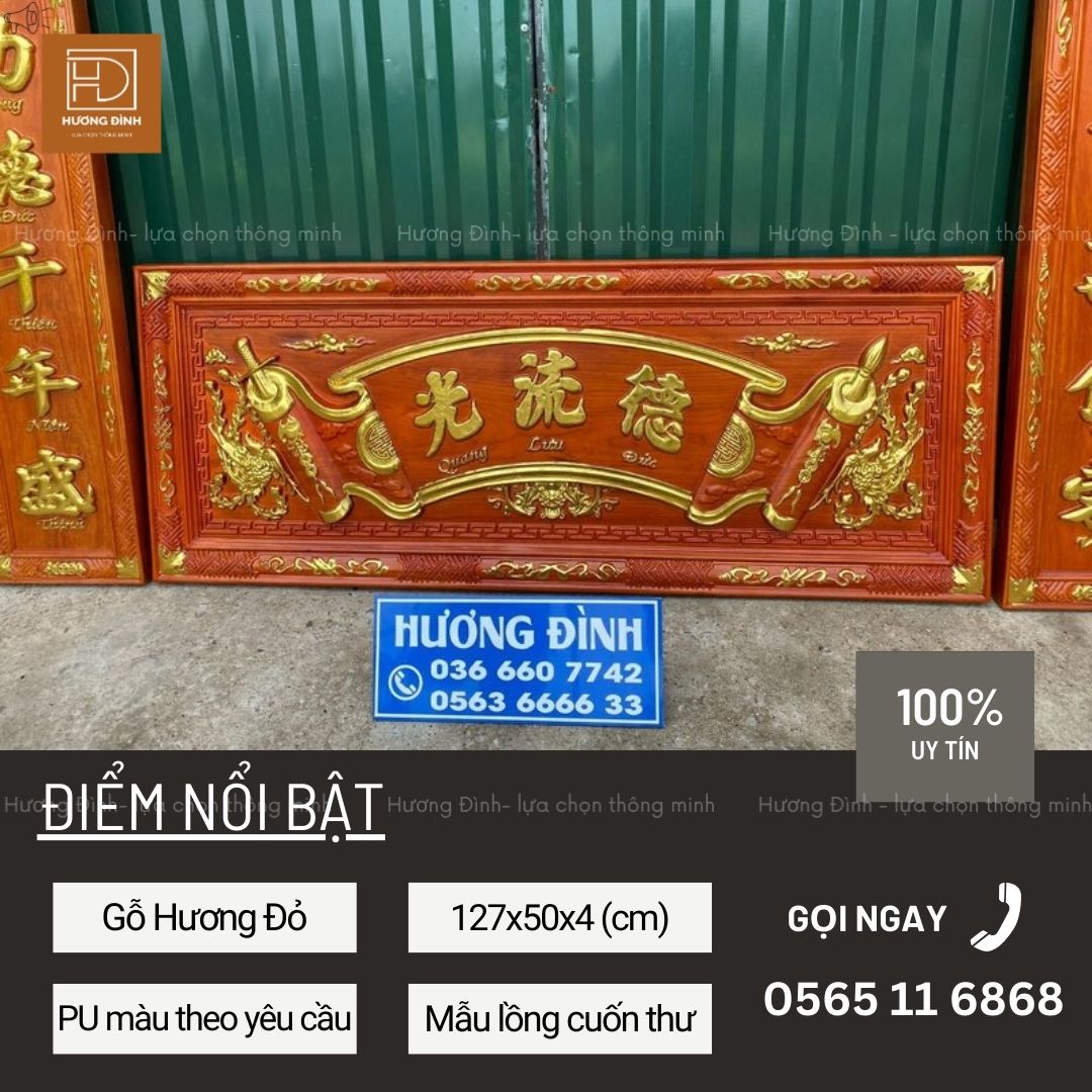 Hoành Phi Câu Đối Gỗ Hương Đỏ KT127x50x4 HP325-45 (2) Hoành Phi Câu Đối Gỗ Hương Đỏ KT127x50x4 HP325-45 (2)