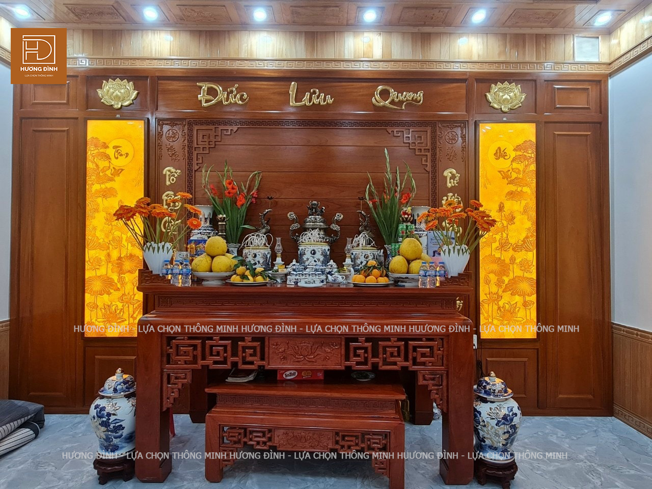 Mẫu bàn thờ gia tiên gỗ gụ HD207 bền đẹp tại Hương Đình