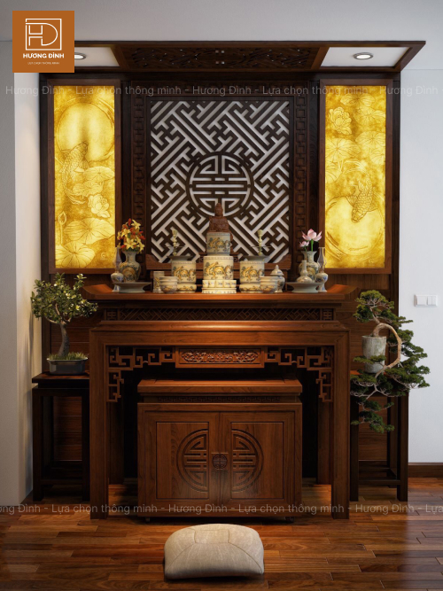 Bàn thờ làm từ gỗ hương có tính thẩm mỹ cao