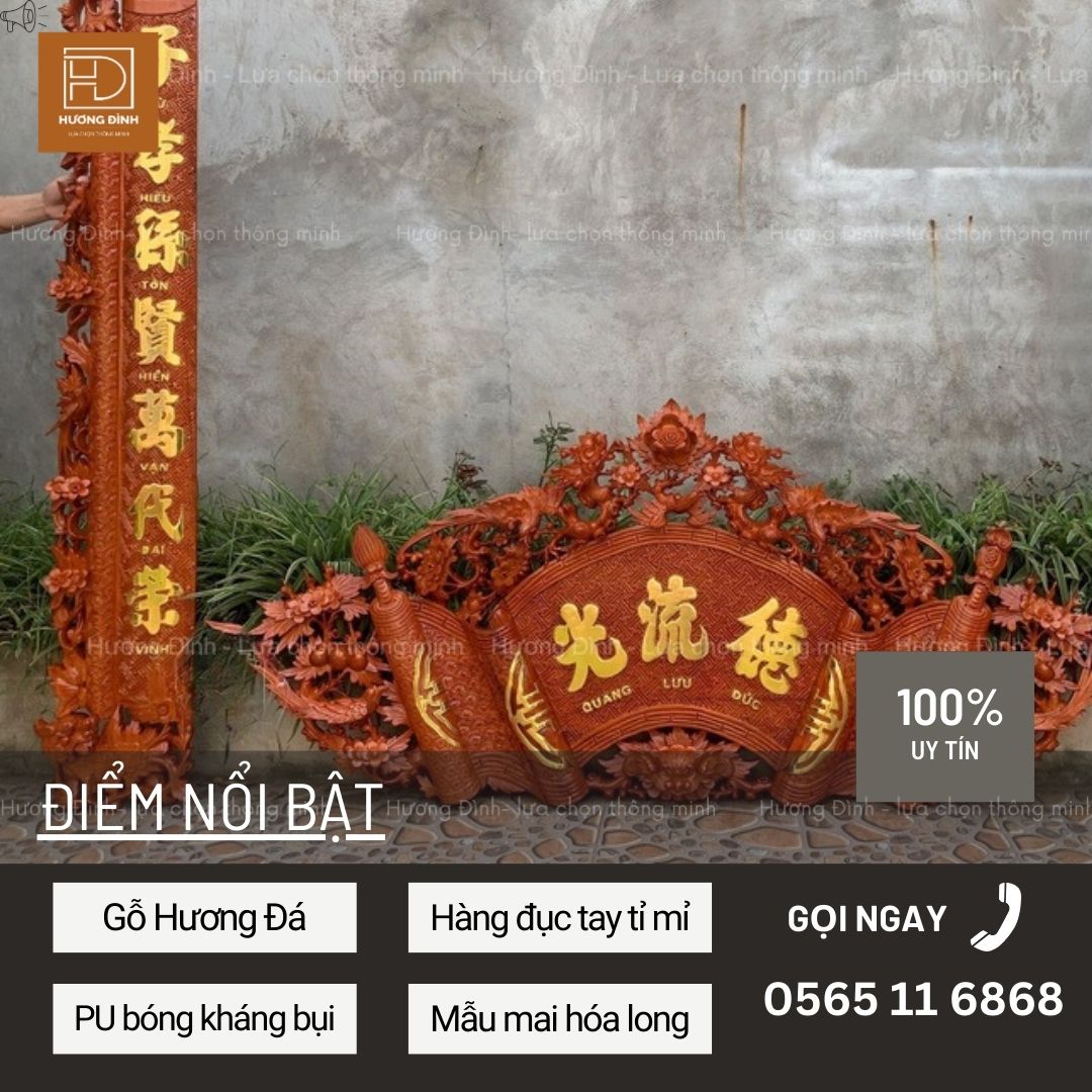Bộ Cuốn Thư Câu Đối Gỗ Hương Đá KT197_87_4cm CT409 (2)