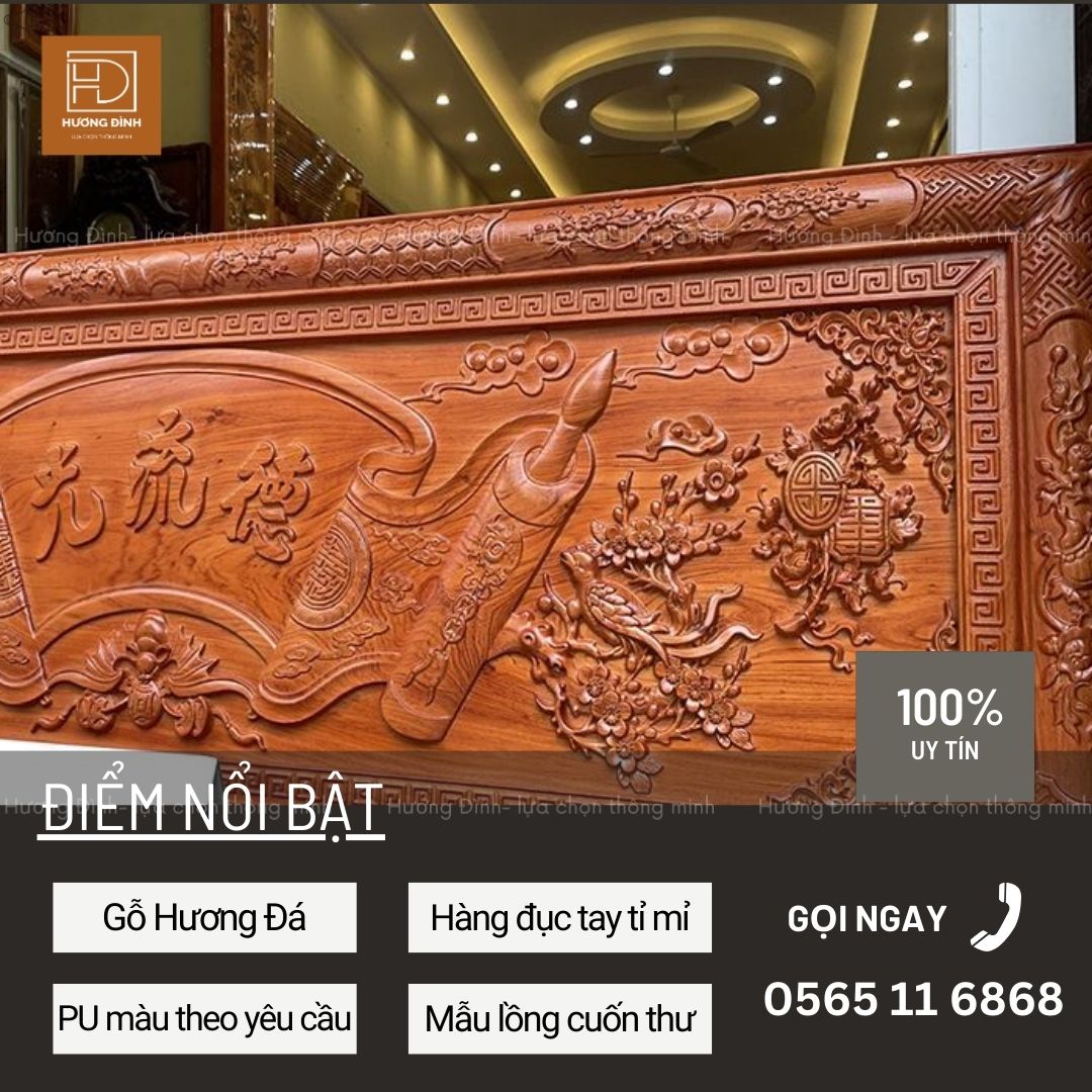 Bộ Hoành Phi Câu Đối Gỗ Hương Đá KT197x68x4 HP393-54 (2)