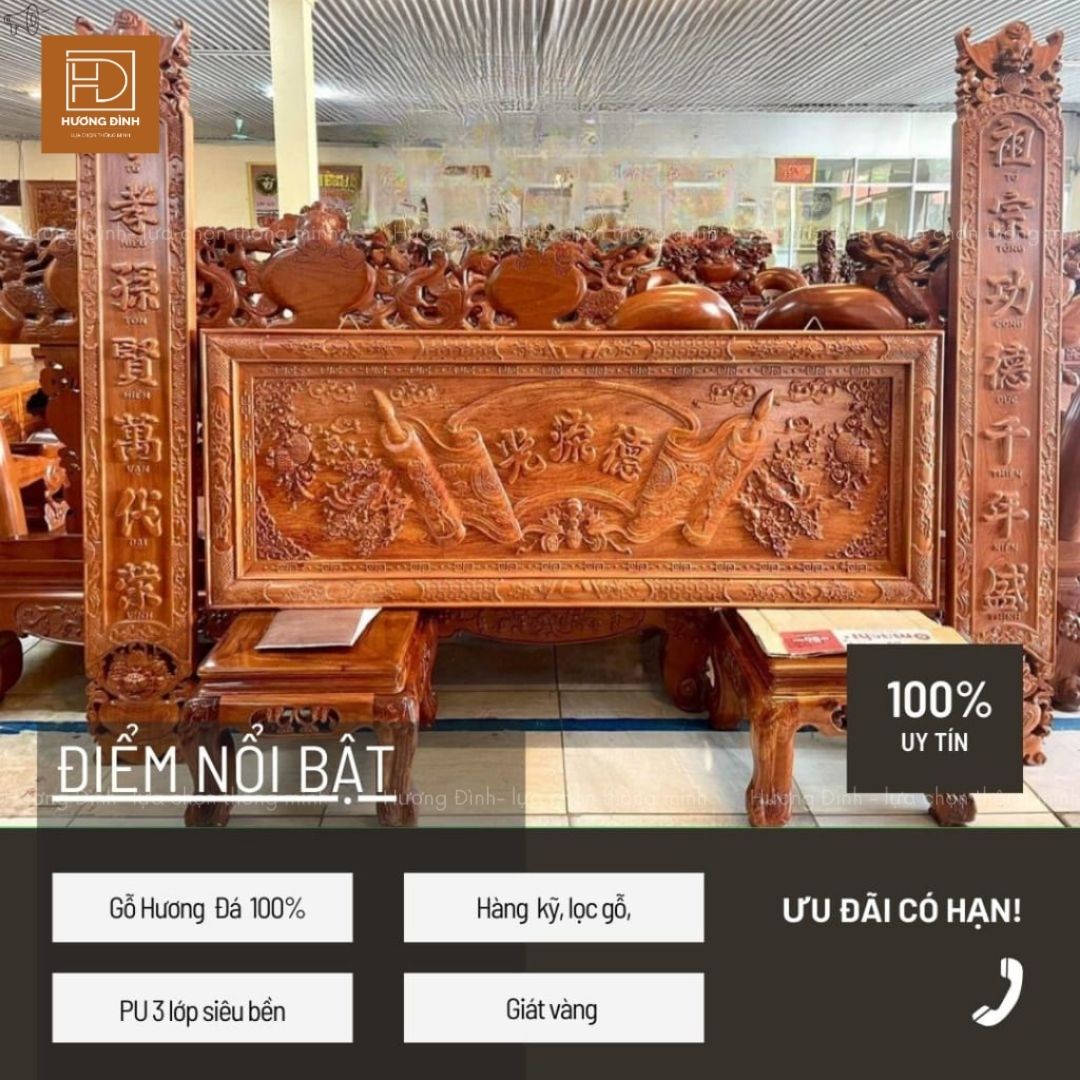 Bộ Hoành Phi Câu Đối Gỗ Hương Đá KT197x68x4 HP393-54 (6)