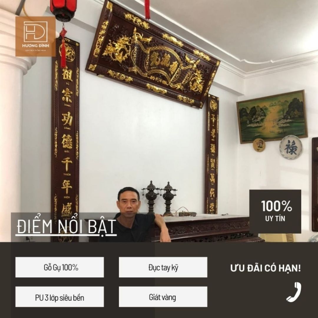 Hoành Phi Câu Đối Gỗ Gụ HP413 (5)