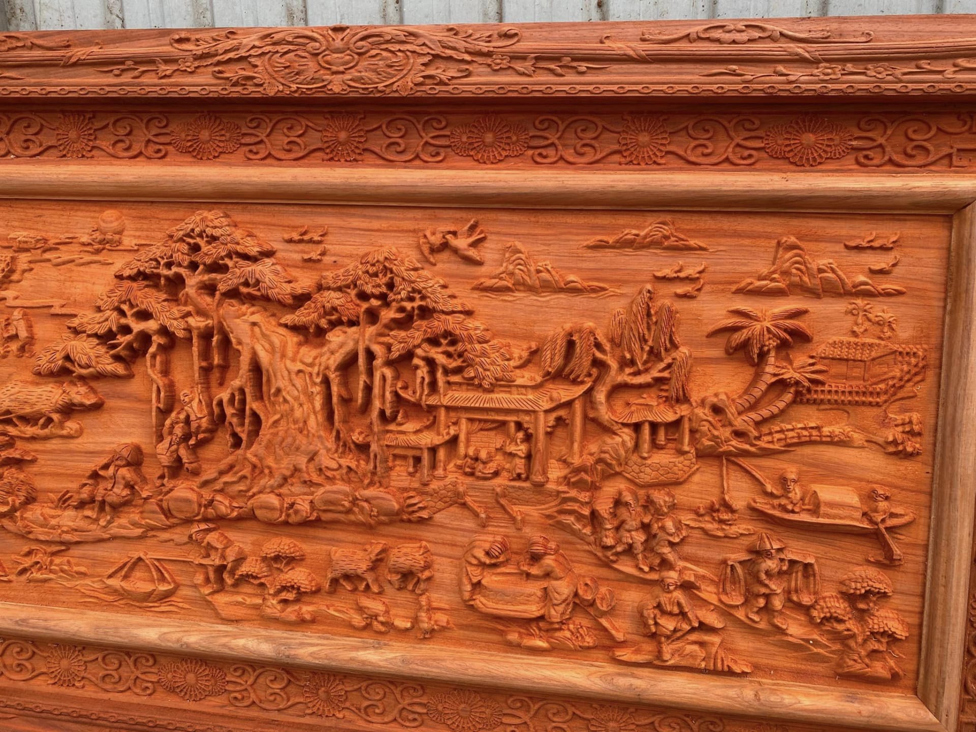 Tranh Gỗ Đồng Quê 127*67*4cm, đục có sửa lại tay