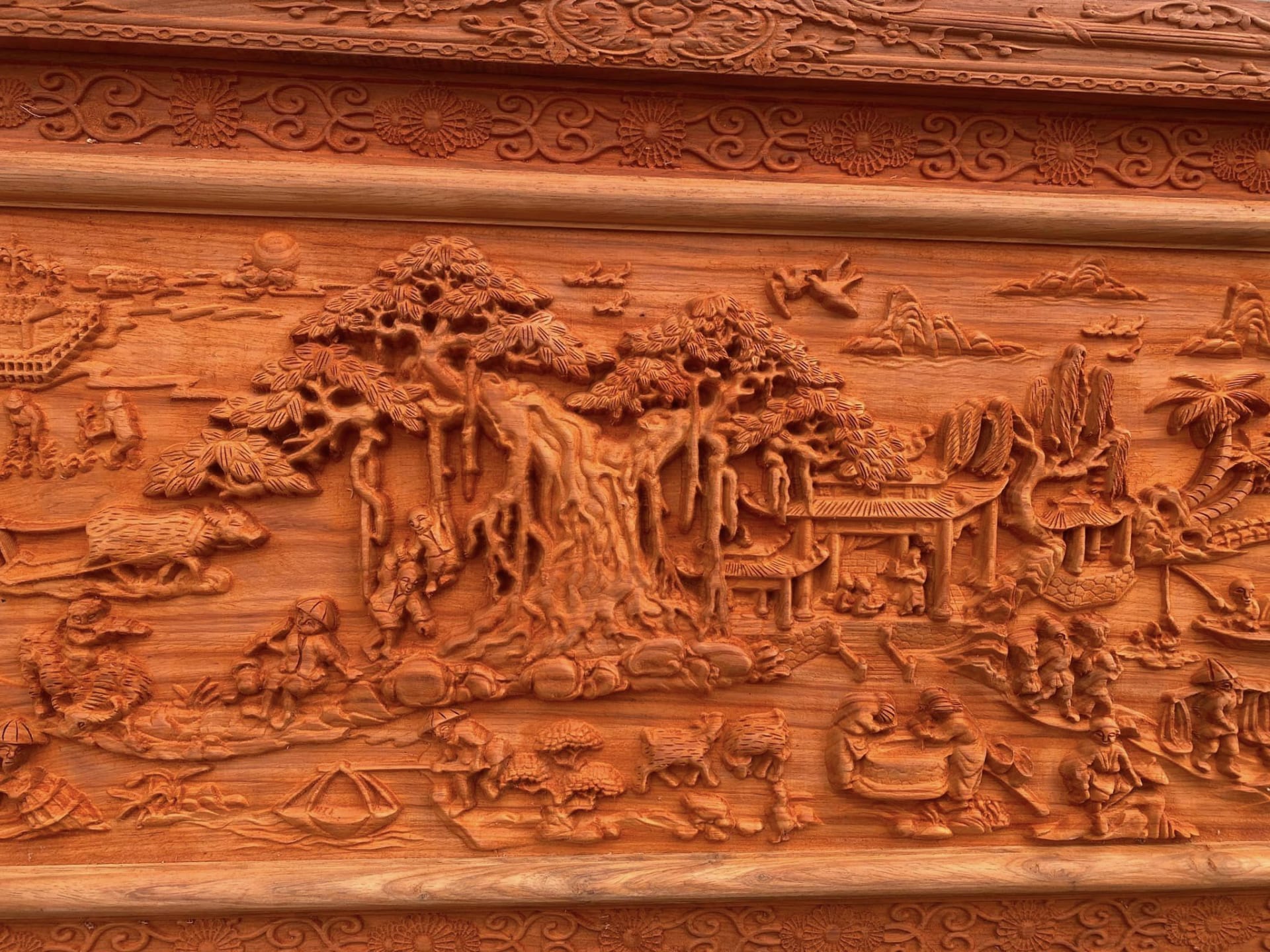 Tranh Gỗ Đồng Quê 127*67*4cm, đục có sửa lại tay