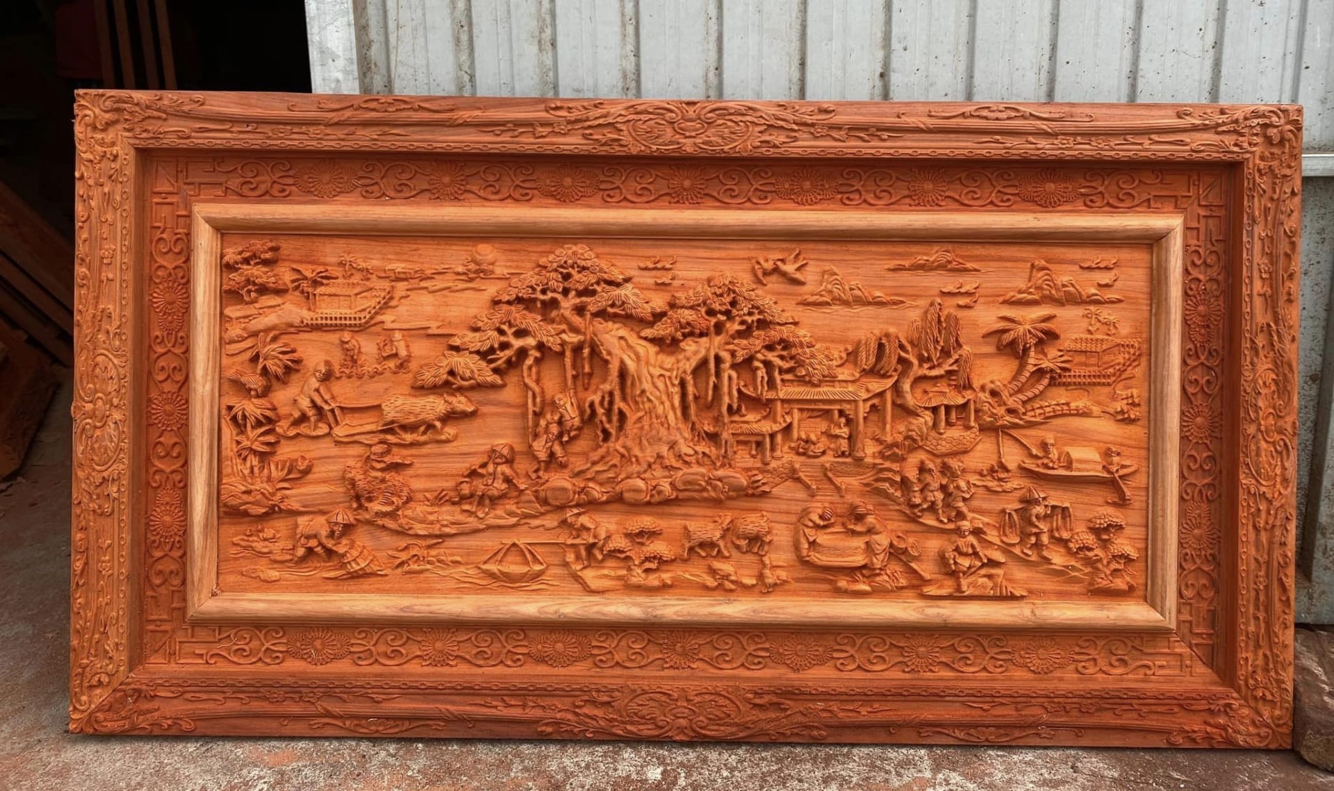 Tranh Gỗ Đồng Quê 127*67*4cm, đục có sửa lại tay