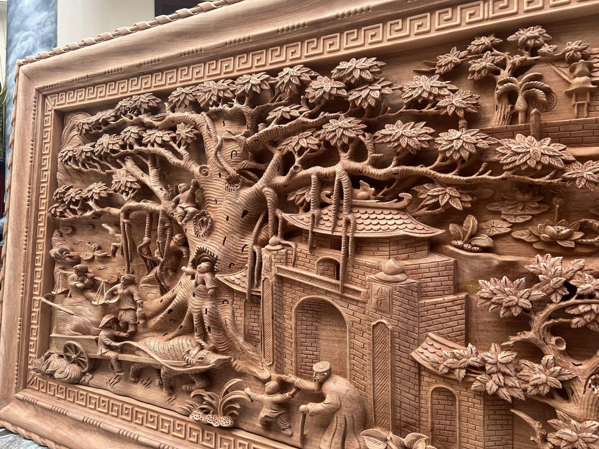 Tranh Gỗ Đồng Quê 268*107*8cm gỗ đỏ nam phi cao cấp