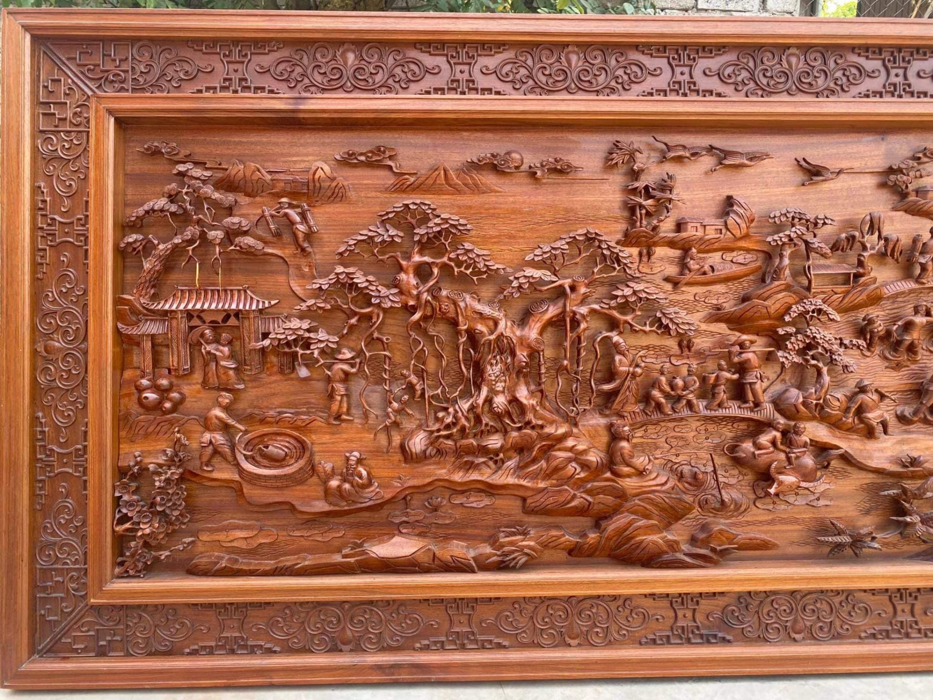 Tranh Gỗ Đồng Quê 195*95*7cm gỗ gụ lào