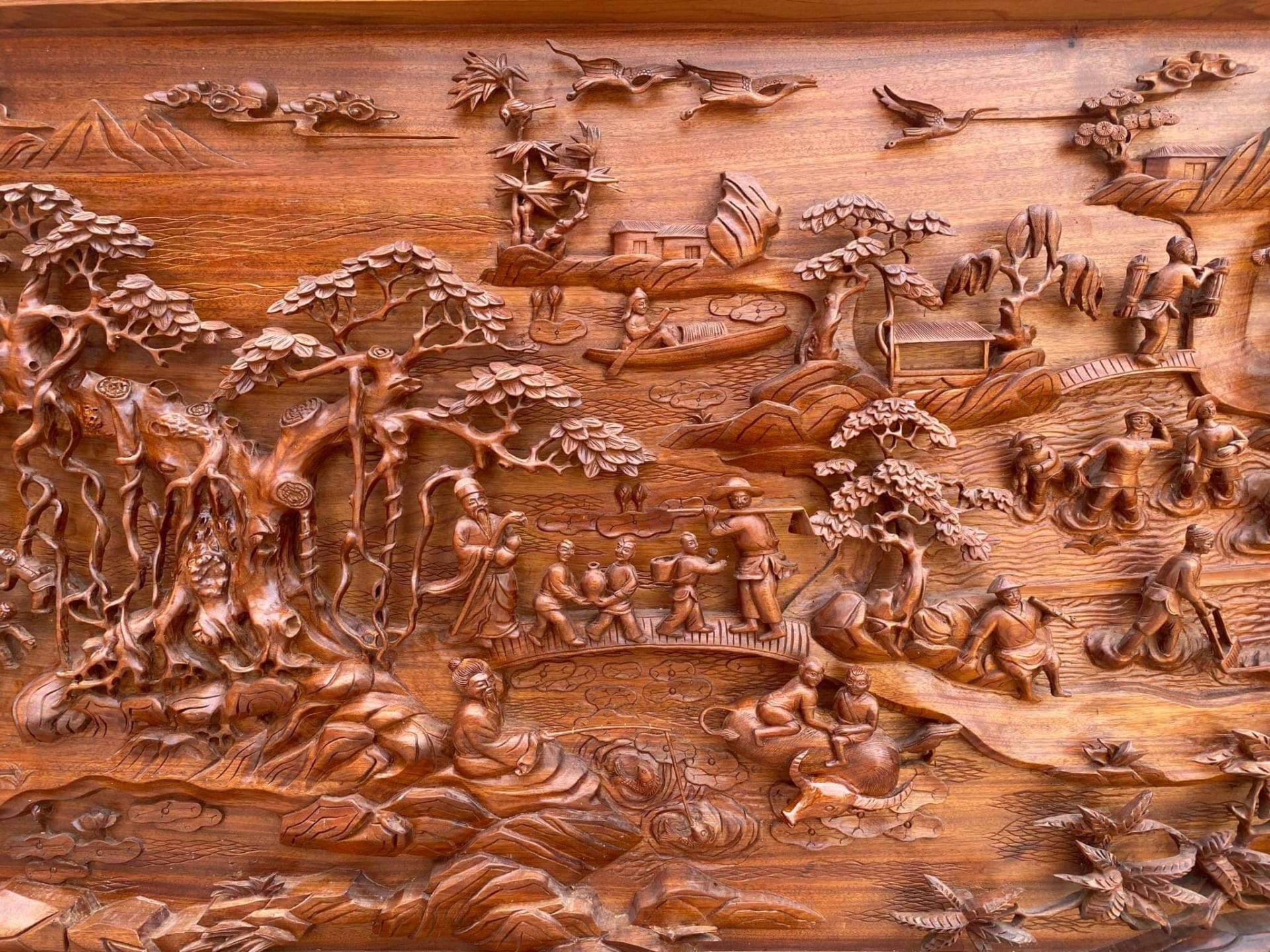 Tranh Gỗ Đồng Quê 195*95*7cm gỗ gụ lào