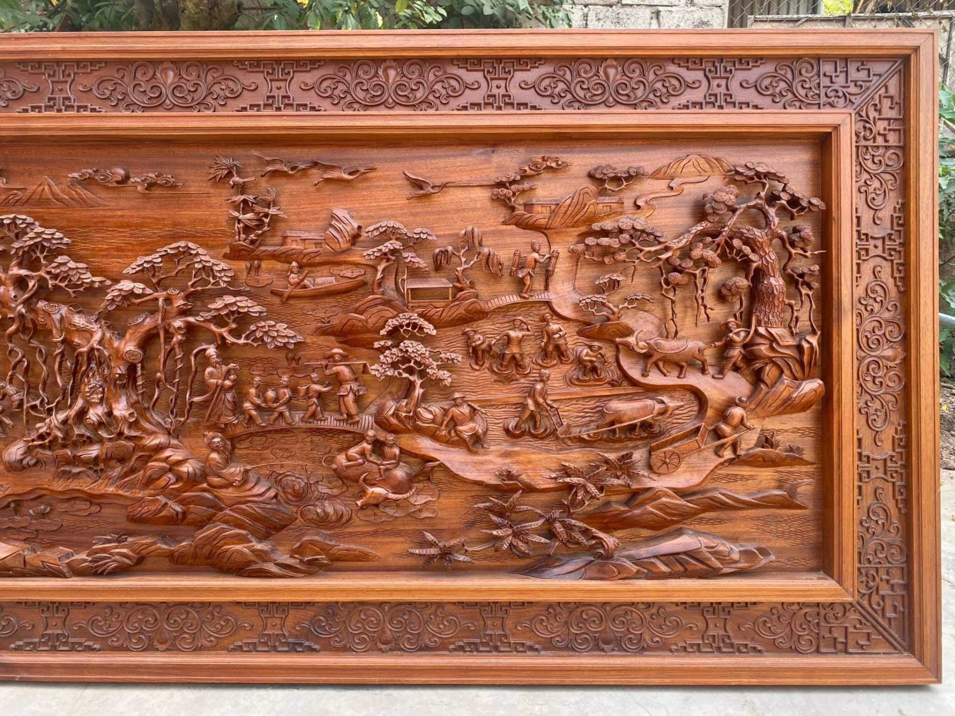 Tranh Gỗ Đồng Quê 195*95*7cm gỗ gụ lào