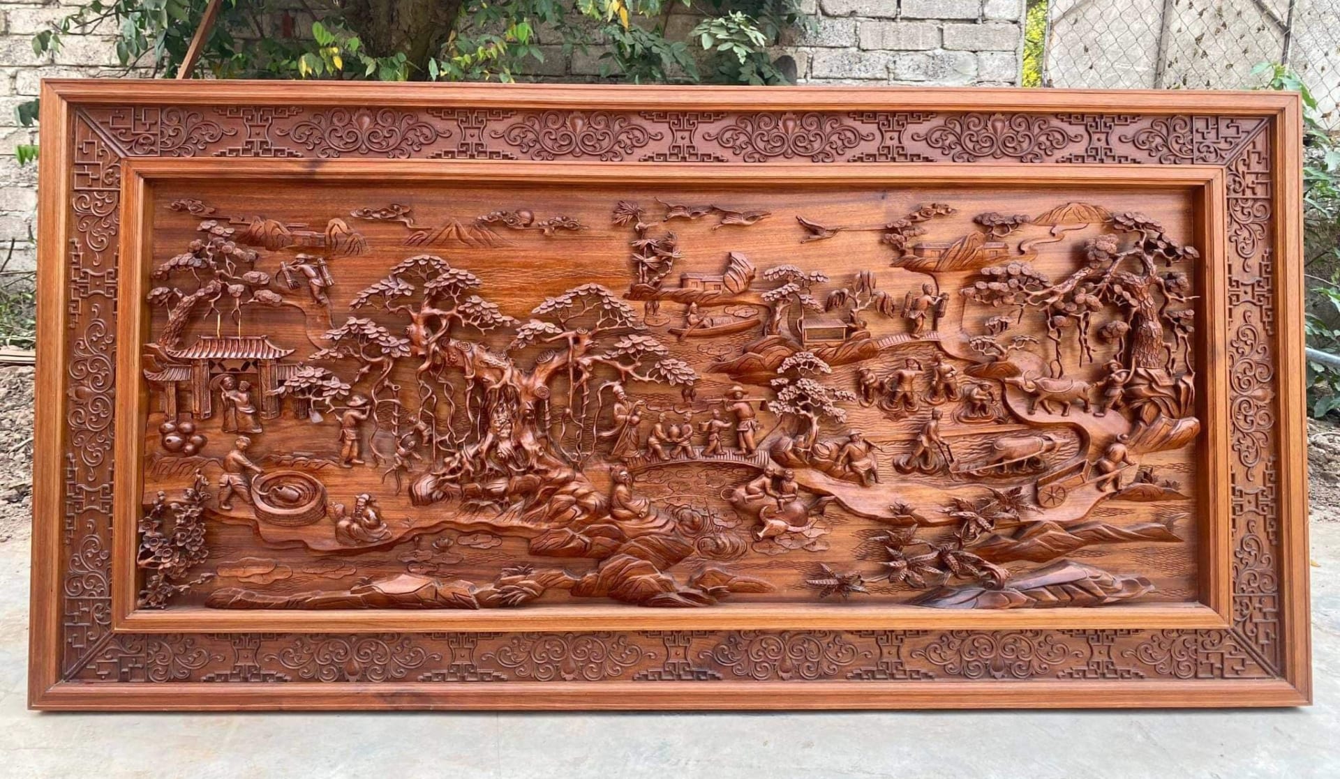 Tranh Gỗ Đồng Quê 195*95*7cm gỗ gụ lào