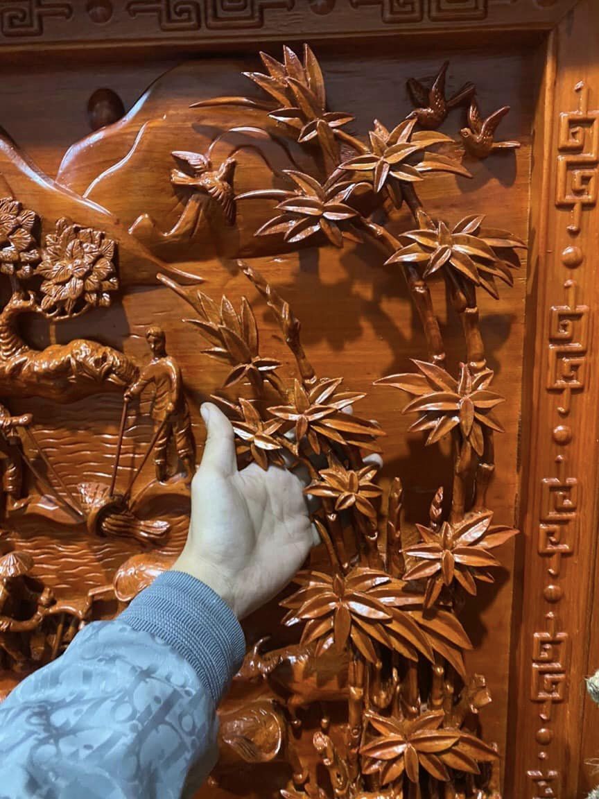 Tranh Gỗ Đồng Quê 207*197*10cm gỗ hương