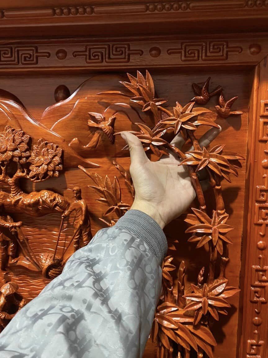 Tranh Gỗ Đồng Quê 207*197*10cm gỗ hương