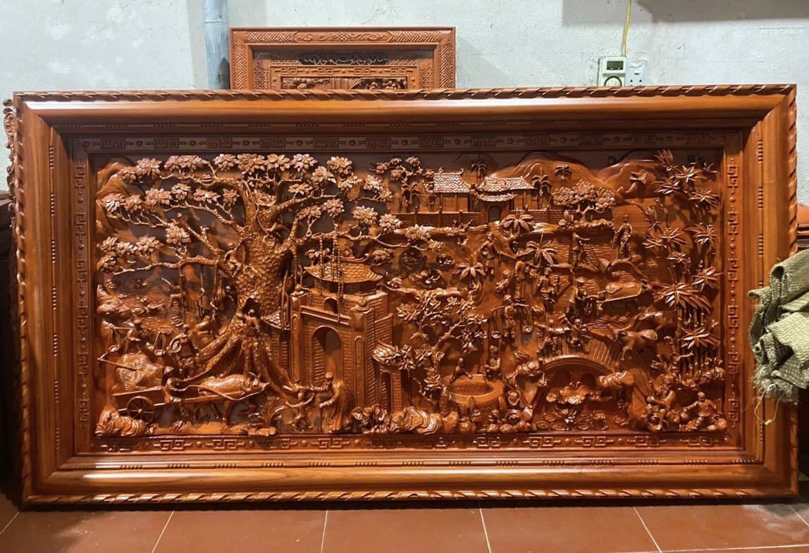 Tranh Gỗ Đồng Quê 207*197*10cm gỗ hương