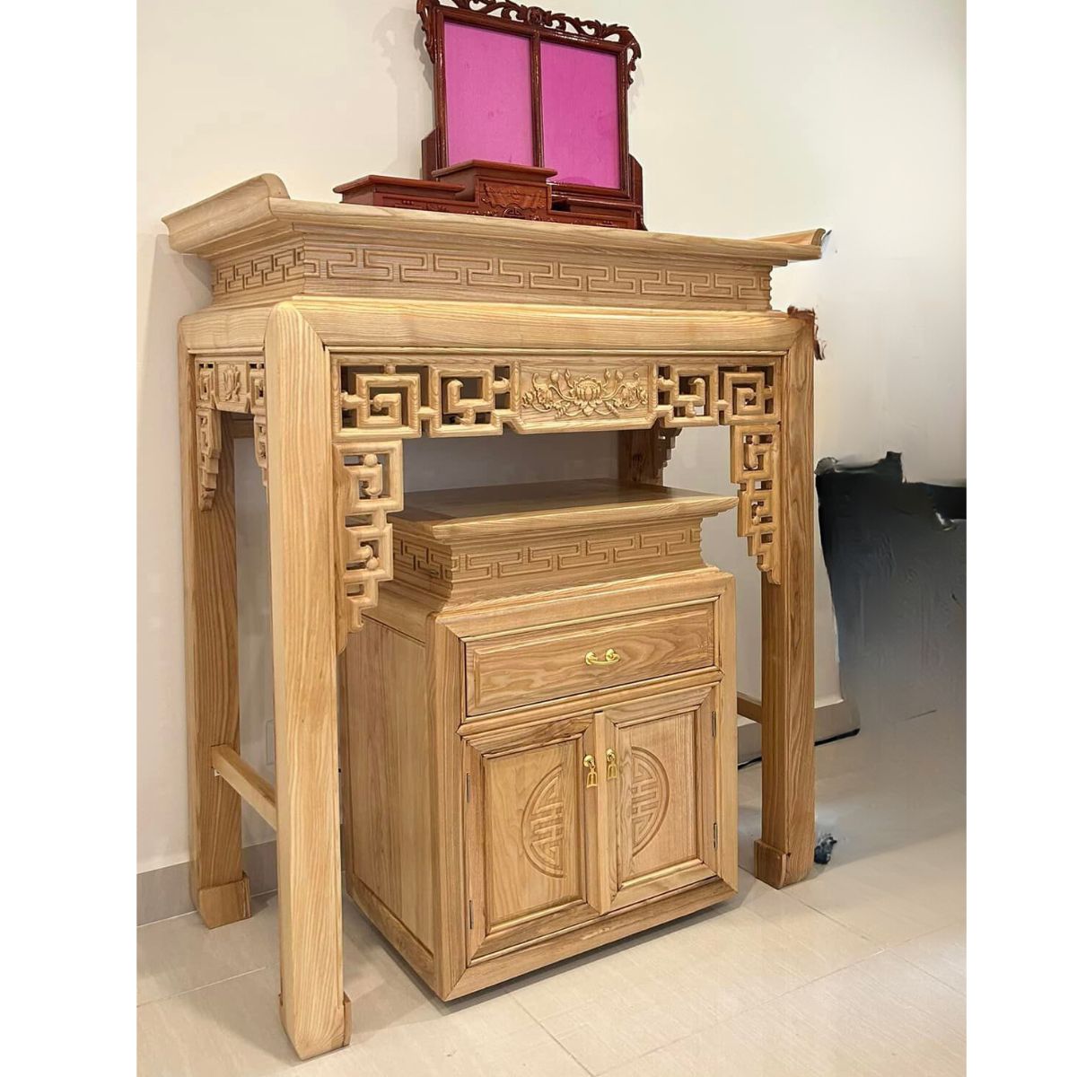 D2 Bàn Thờ Chung Cư Đứng gỗ Sồi