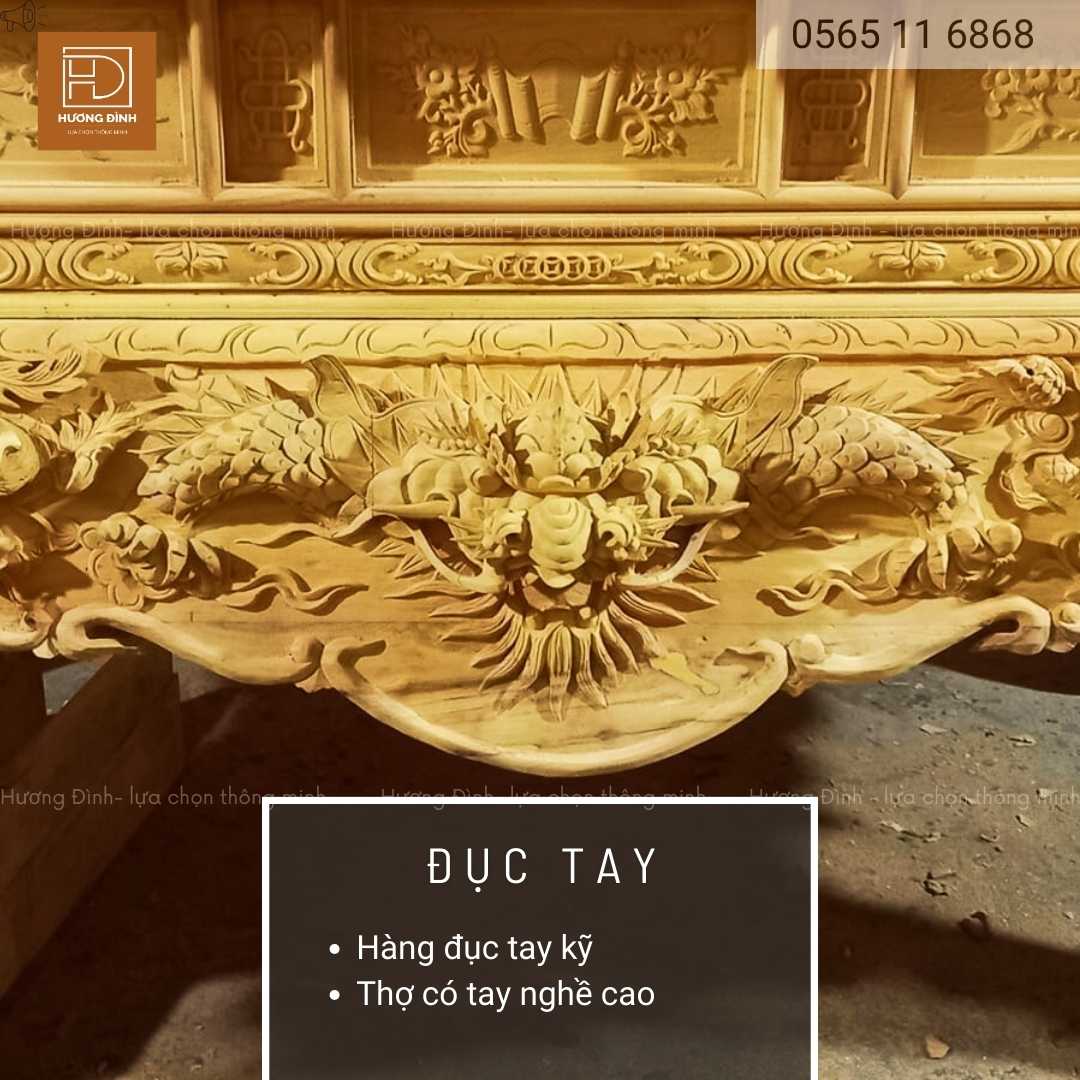 Sập thờ tứ linh gỗ mít chân 24 đục tay