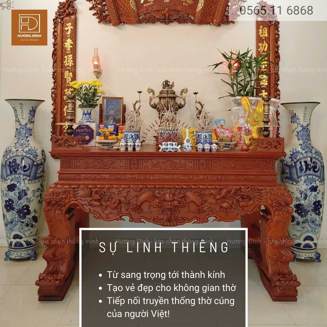 Sập thờ Tứ linh gỗ mít chân 24 mang trọn vẹn sự linh thiêng tới không gian thờ