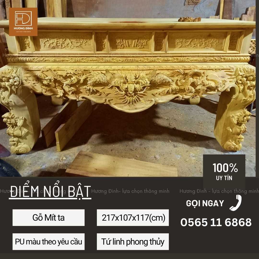 Sập thờ Tứ linh Gỗ Mít chân 24