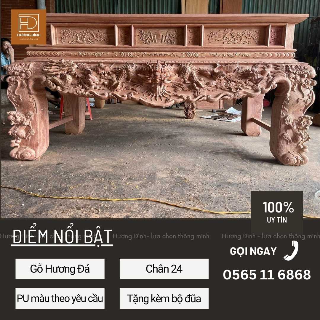 Sập thờ gỗ hương đá ST0009 (2) Sập thờ gỗ hương đá chân 24