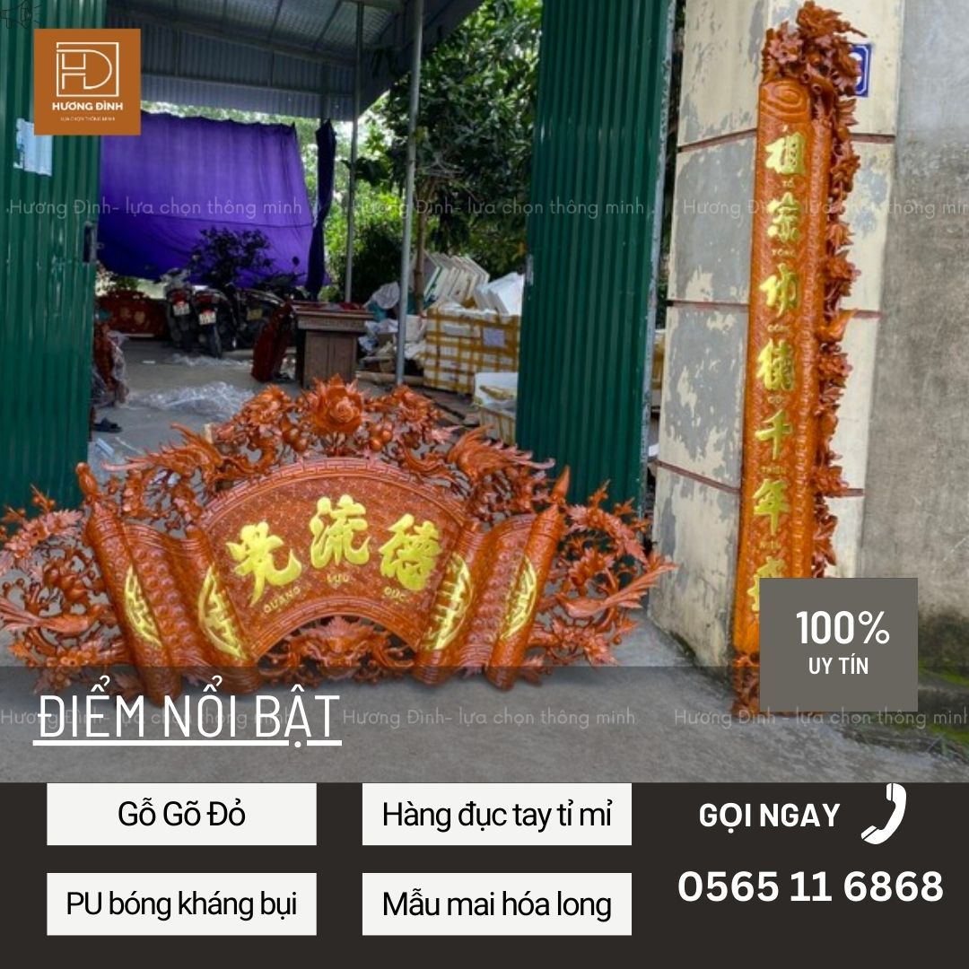 Bộ Cuốn Thư Câu Đối Gỗ Gõ Đỏ CT411 (2)