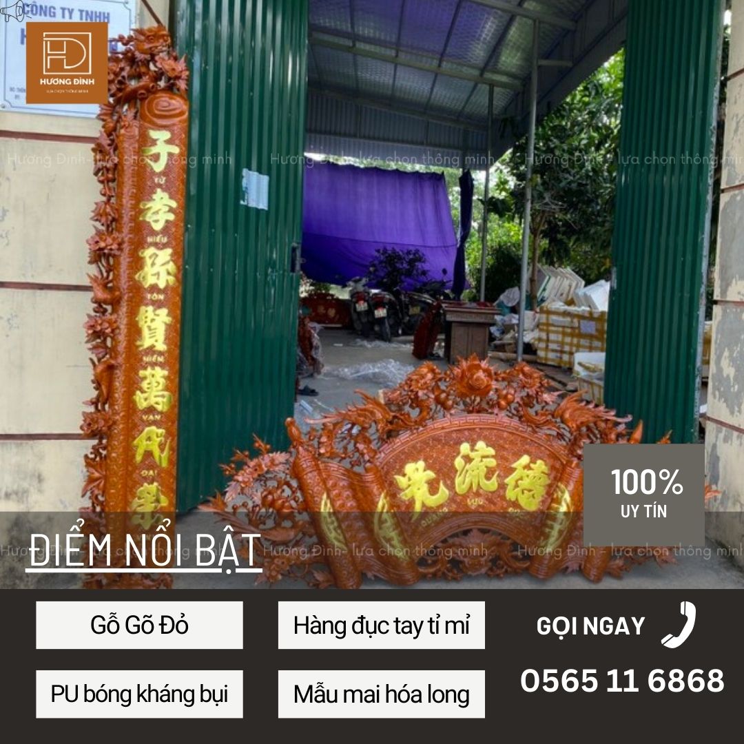 Bộ Cuốn Thư Câu Đối Gỗ Gõ Đỏ CT411 (3)