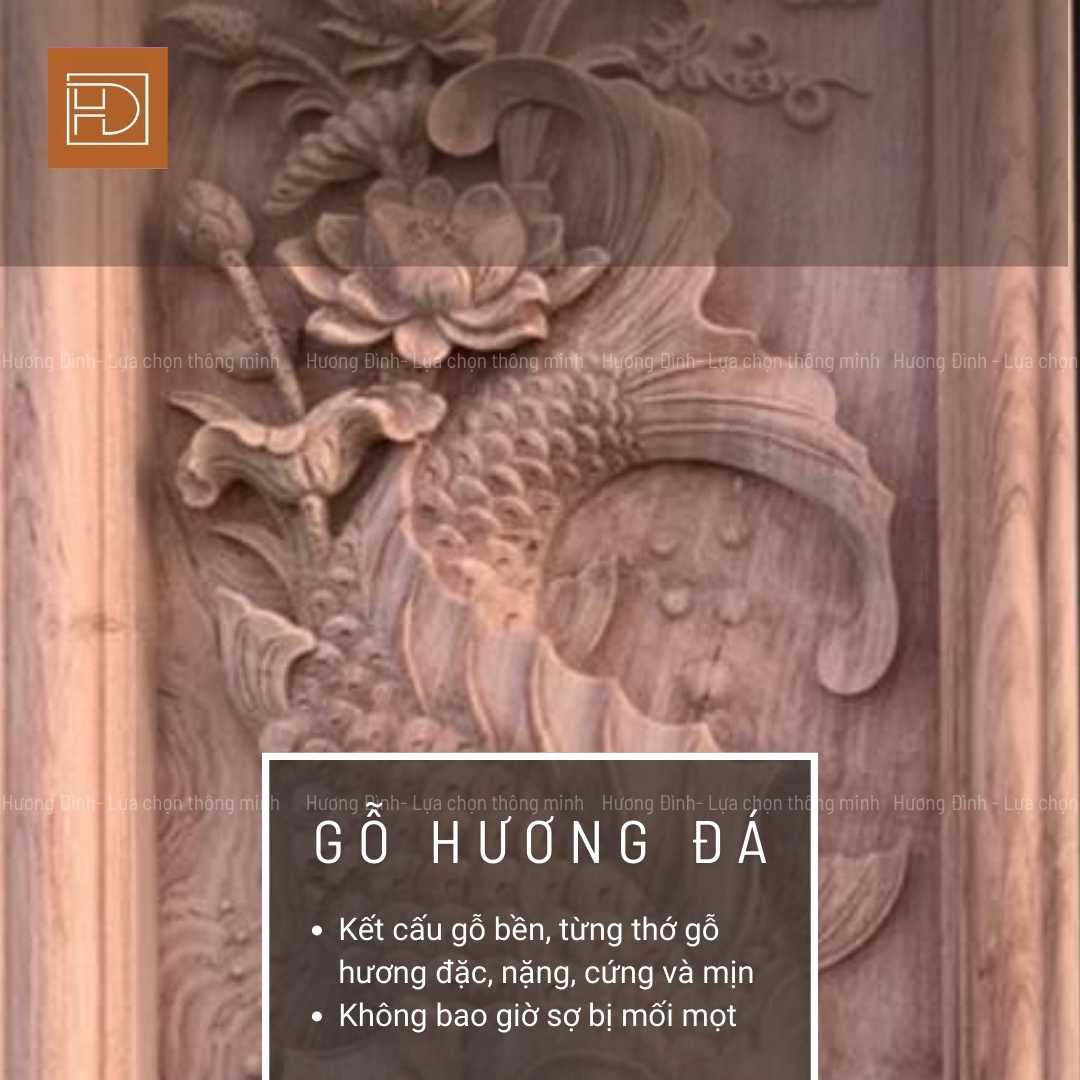 Gỗ hương đá làm tranh lý ngư vọng nguyệt