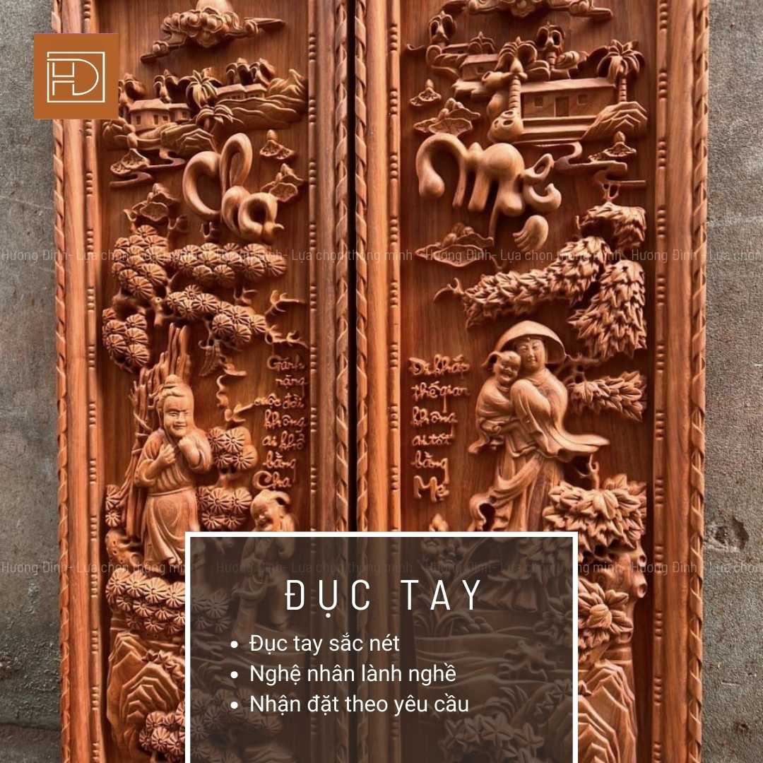 Tranh Cha Mẹ được các nghệ nhân Hương Đình đục tay tỉ mỉ