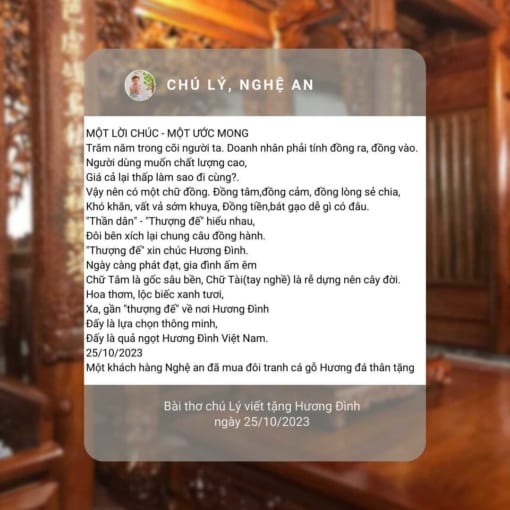 Bài thơ của khách hàng Nghệ An dành tặng Hương Đình