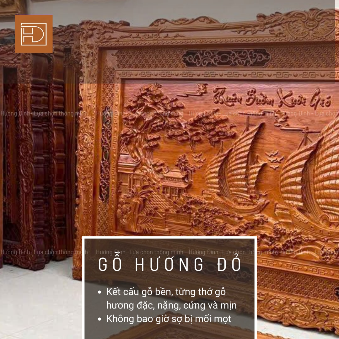 Tranh Thuận Buồm Xuôi Gió gỗ Hương đỏ có vân gỗ nét và đẹp