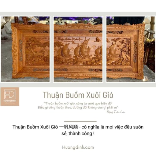Ý nghĩa của bức tranh Thuận Buồm Xuôi Gió gỗ hương đỏ PU KT 197x97 283-3
