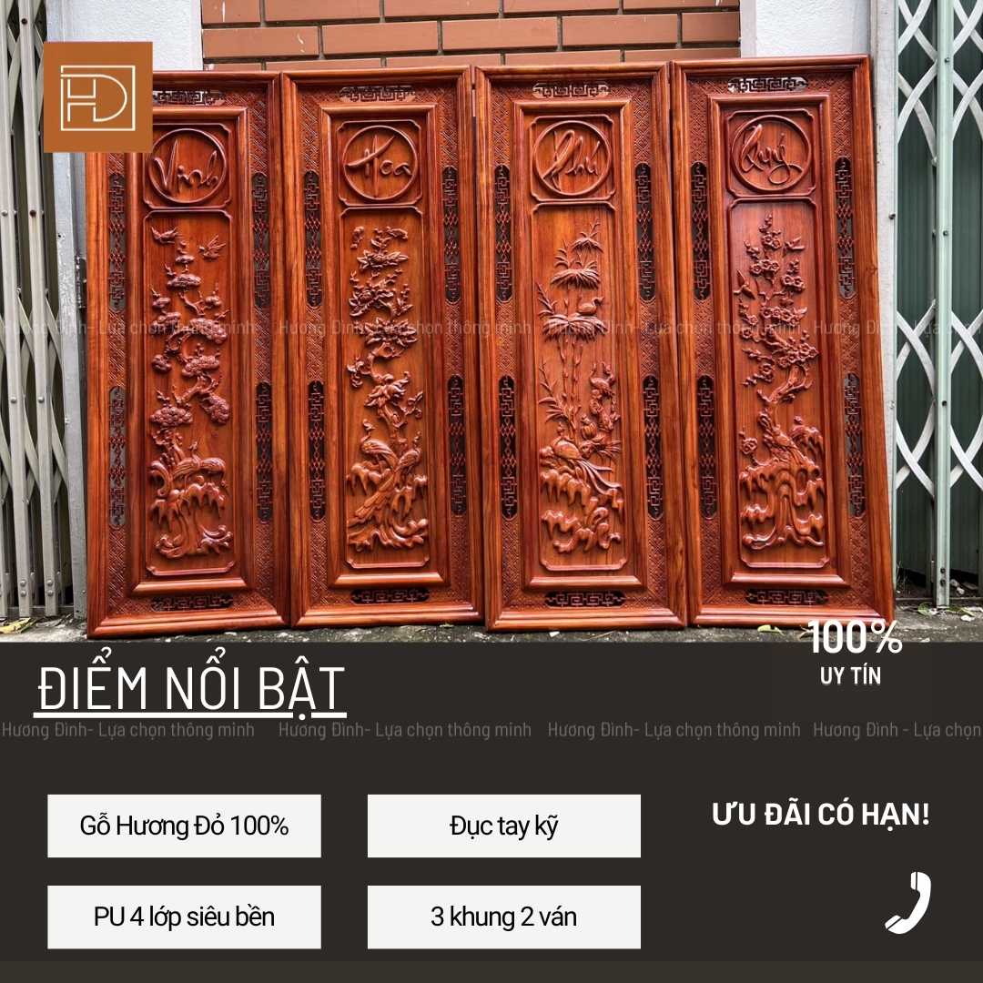 Ảnh chính diện của tranh tứ quý Vinh hoa phú quý