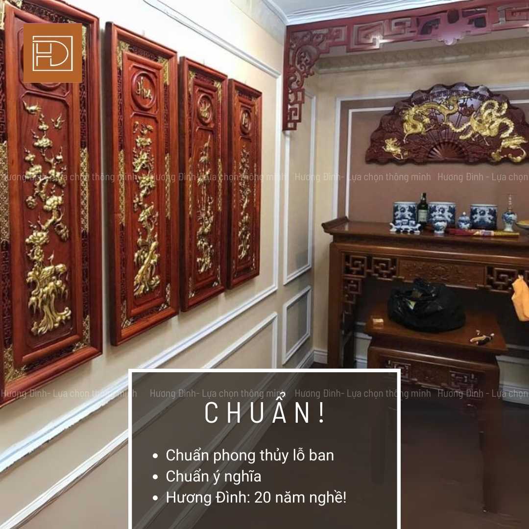 ảnh góc nghiêng của tranh gỗ Tứ quý Vinh hoa phú quý