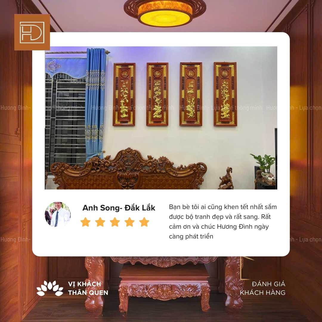 Đánh giá tốt của khách hàng đã mua tranh gỗ tứ quý của Hương Đình