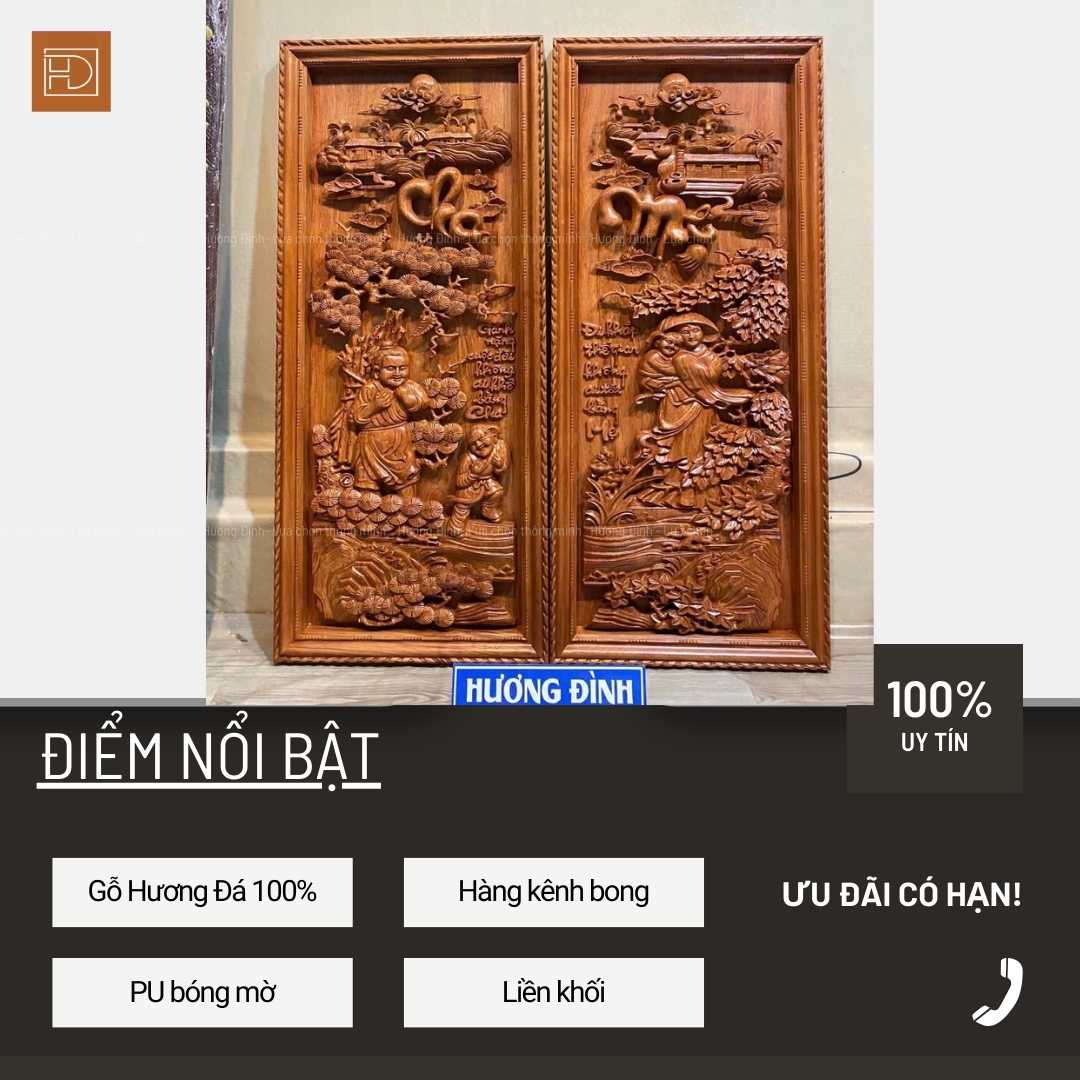 ảnh chính diện của tranh Cha Mẹ Gỗ Hương Đá KT 150x45x6 PU T394-2