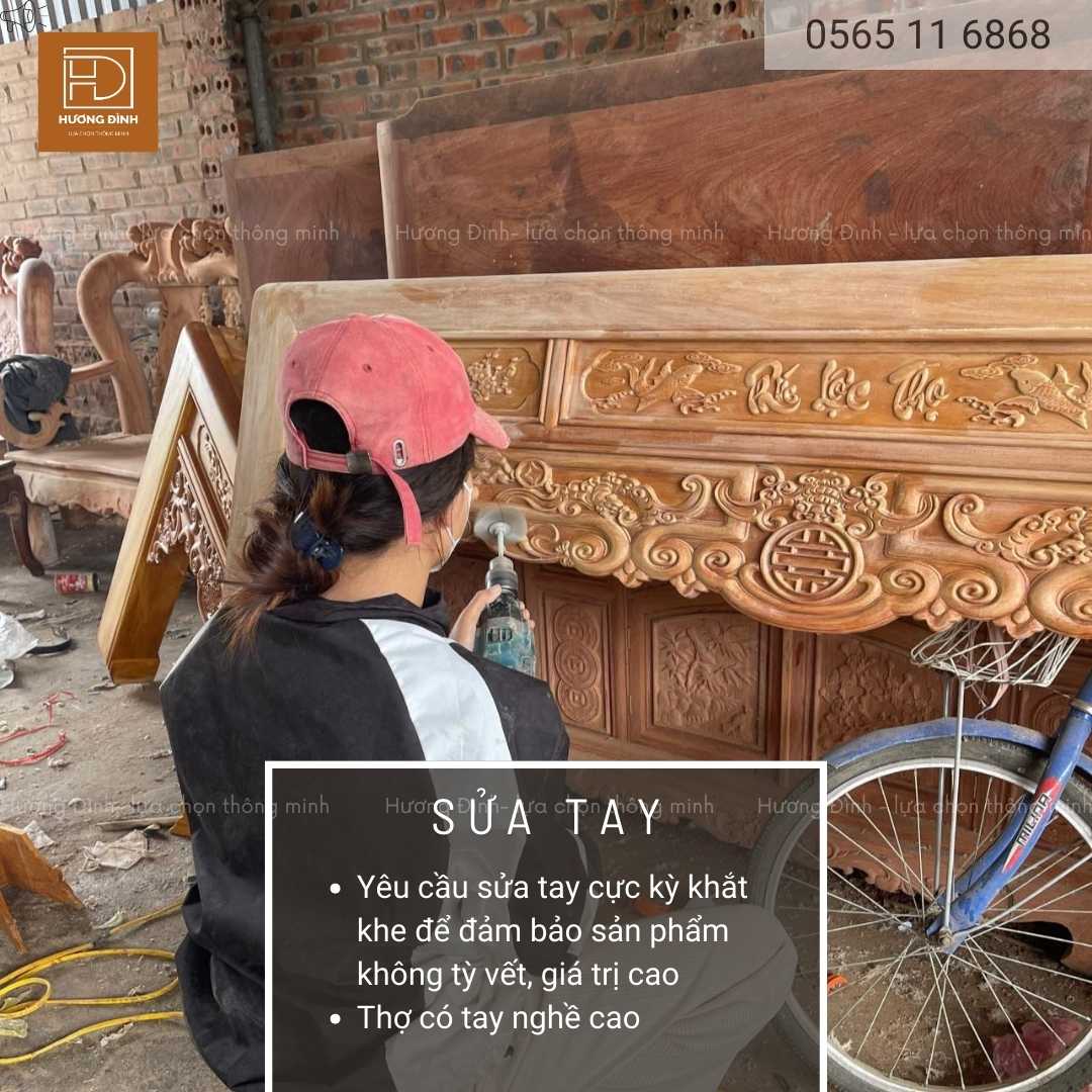 Án gian thờ gỗ gụ KT 197x97x117 4 Thợ Hương Đình có tay nghề lâu năm, chắc chắn và cẩn thận