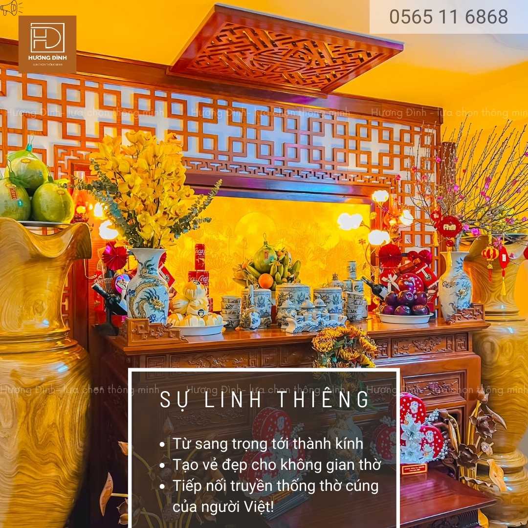 Án gian thờ gỗ gụ KT 197x97x117 5 Góc thờ sang trọng và nổi bật lên truyền thống hiếu thảo của người Việt Nam khi hương khói tổ tiên