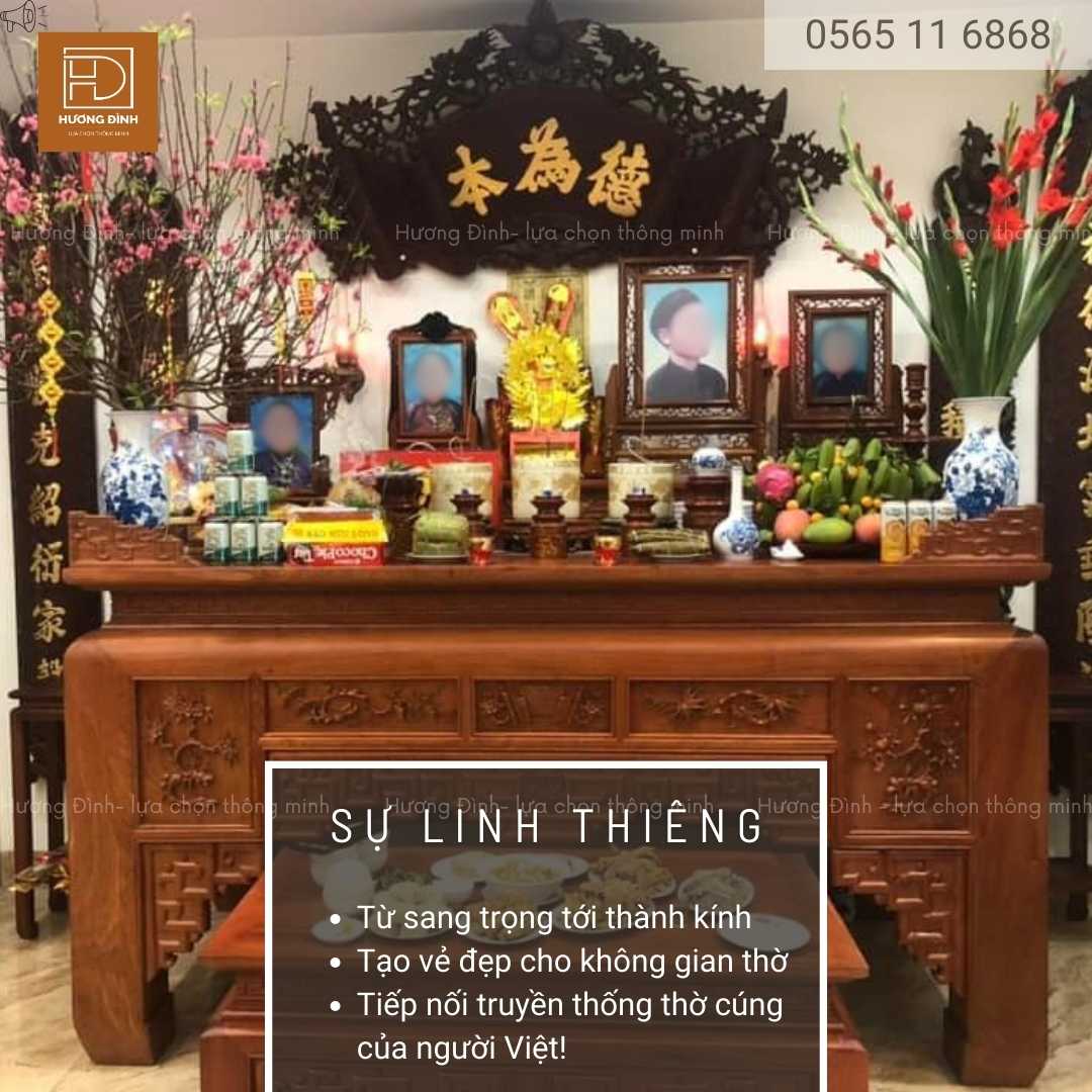 Án gian thờ gỗ gụ KT 217x107x117 5 Góc thờ sang trọng và nổi bật lên truyền thống hiếu thảo của người Việt Nam khi hương khói tổ tiên