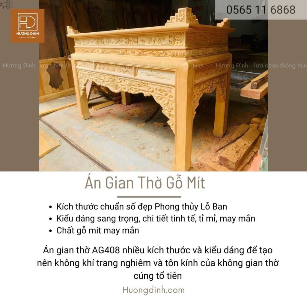Án gian thờ gỗ mít là sự lựa chọn xứng đáng cho các gia đình Việt