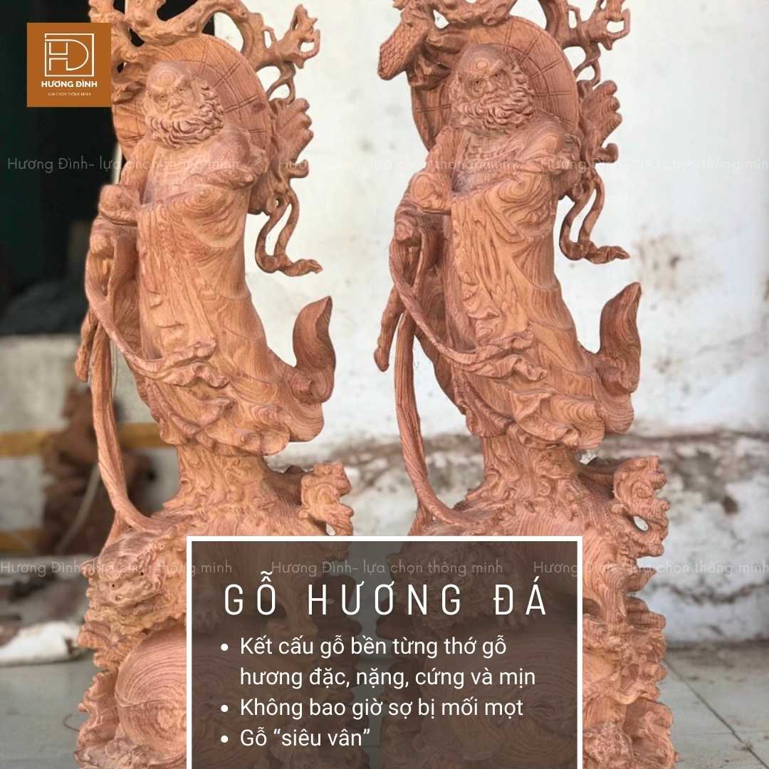 Đạt Ma Đứng Nghê TDM270 2 tượng đạt ma được làm từ gỗ hương đá có màu nâu