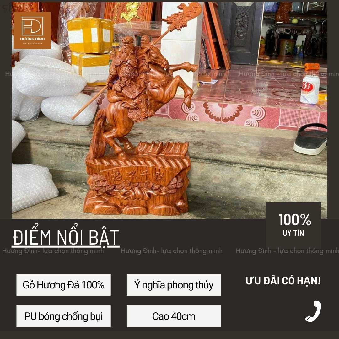 Tượng Quan công cưỡi ngựa cao 40cm TQC263-14 Tượng Quan công cưỡi ngựa cao 40cm TQC263-14