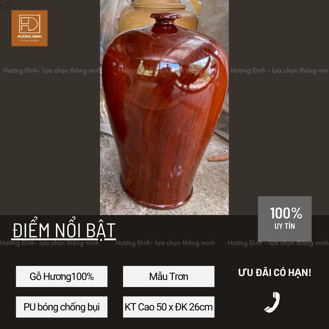 Bình Phú Quý Gỗ Hương KT50x26cm - Hàng Nguyên Khối (2)