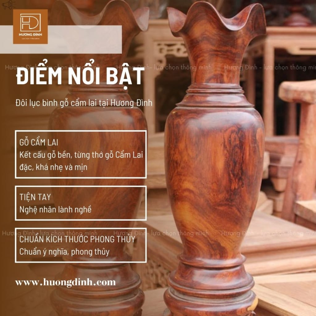 Điểm nổi bật của cặp lục bình gỗ cẩm lai tại Đồ Gỗ Hương Đình