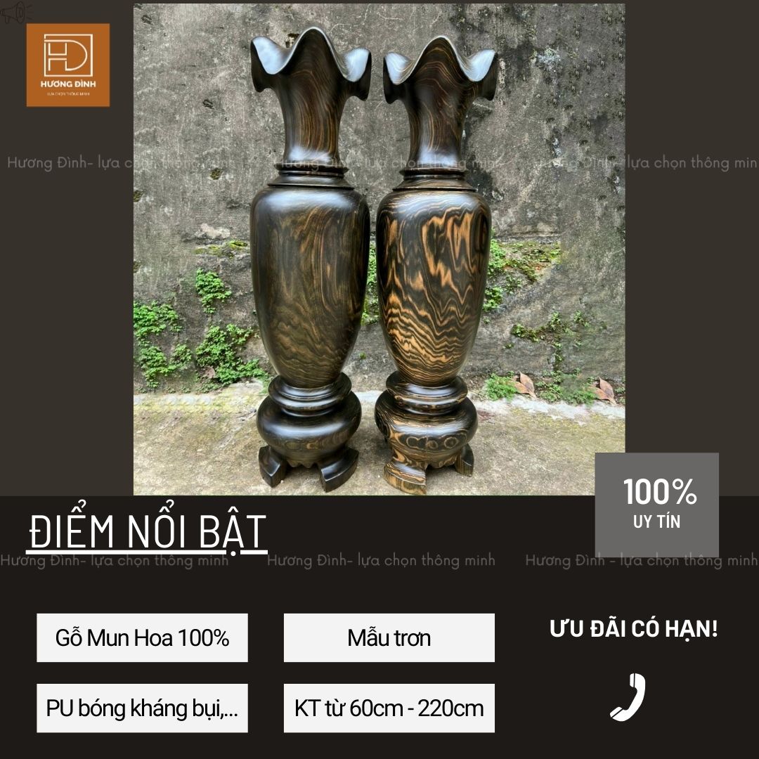 Lục Bình Gỗ Mun Hoa Cao 60-220cm Hàng Nguyên Khối (3)