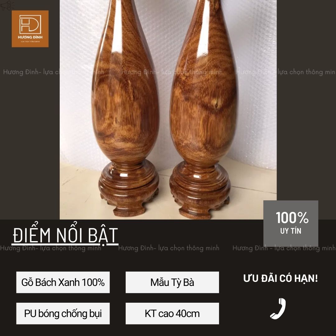 Lục Bình Tỳ Bà Gỗ Bách Xanh Cao 40cm Hàng Nguyên Khối (4)
