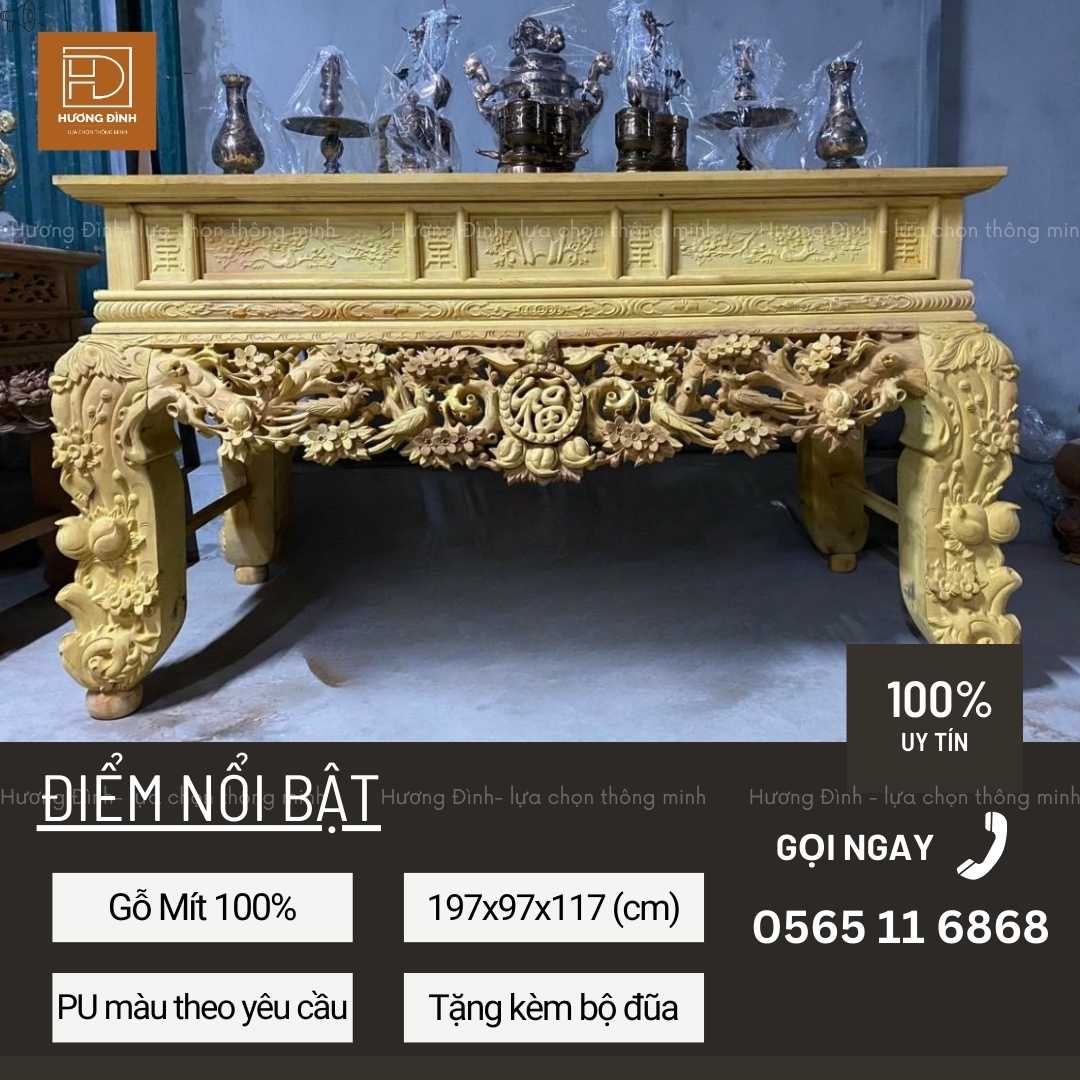 Sập thờ gỗ mít đẹp sang trọng ST0004 Sập thờ gỗ mít đẹp sang trọng mẫu kích thước 197