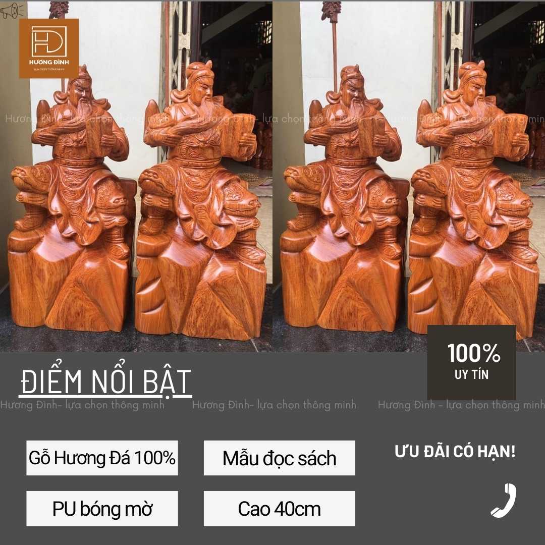 Tượng Gỗ Quan Công Đọc Sách Cao 40cm TQC263-17 Tượng Gỗ Quan Công Đọc Sách Cao 40cm TQC263-17