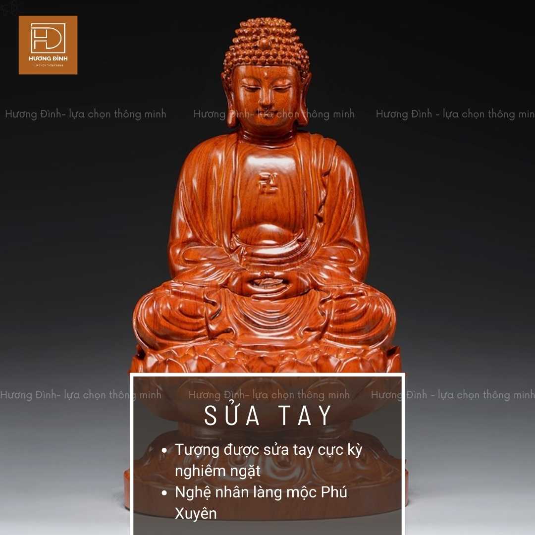 Tượng Phật A Di Đà Bằng Gỗ 8 Tượng Phật A Di Đà bằng gỗ qua sửa tay tỉ mỉ trở thành một tác phẩm nghệ thuật