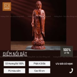 Tượng Phật A Di Đà Đứng Đài Sen Cao 50cm PU Màu Cẩm TPA276-8